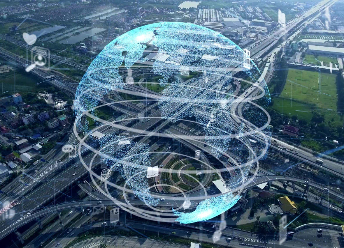 Network connectivity concept in cityscape